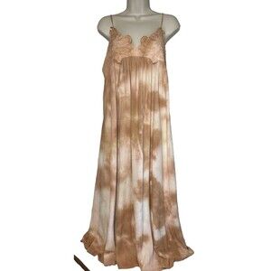 Zara Womens Sz M Embroidered Knit Tie Dye Maxi Dress Beige Boho Cottagecore